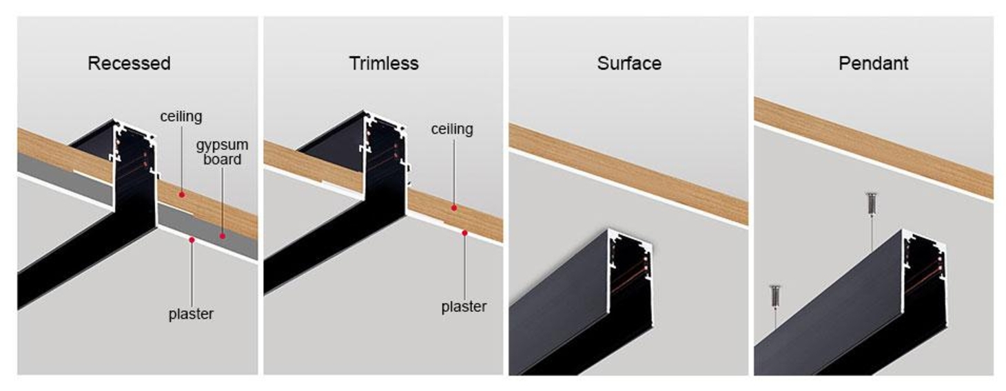 20mm magnetic track installation methods — recessed, trimless, surface and pendant