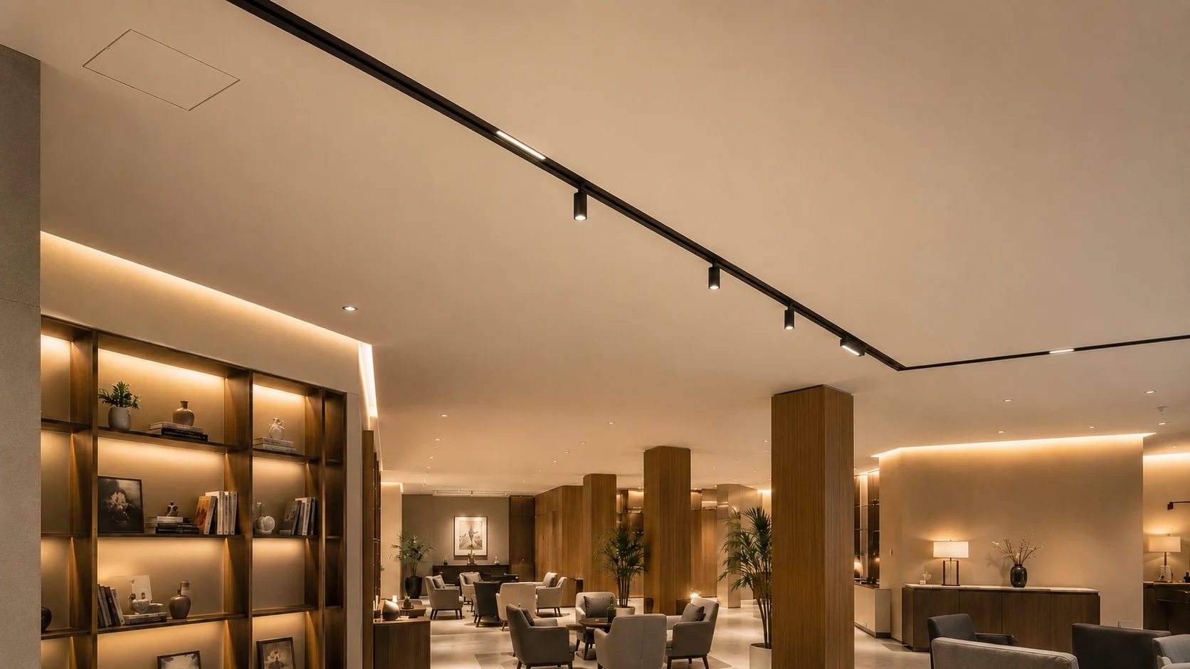 48V magnetic track lighting driver placement ceiling with access panel for maintenance