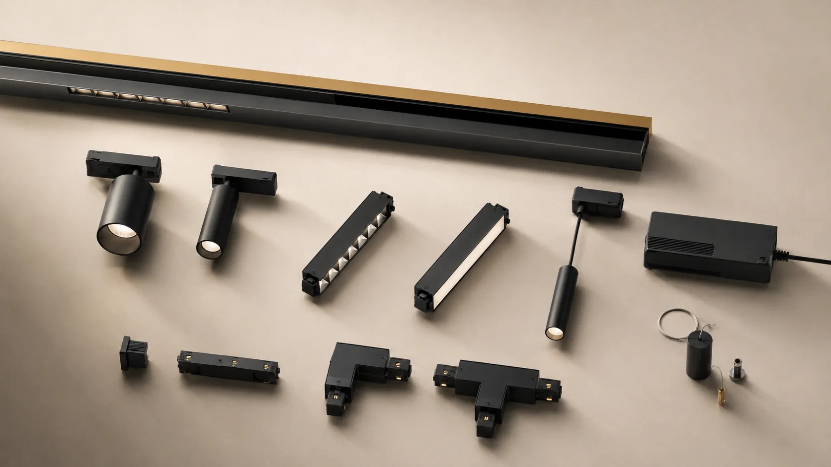 Magnetic track rail and LED module system components overview