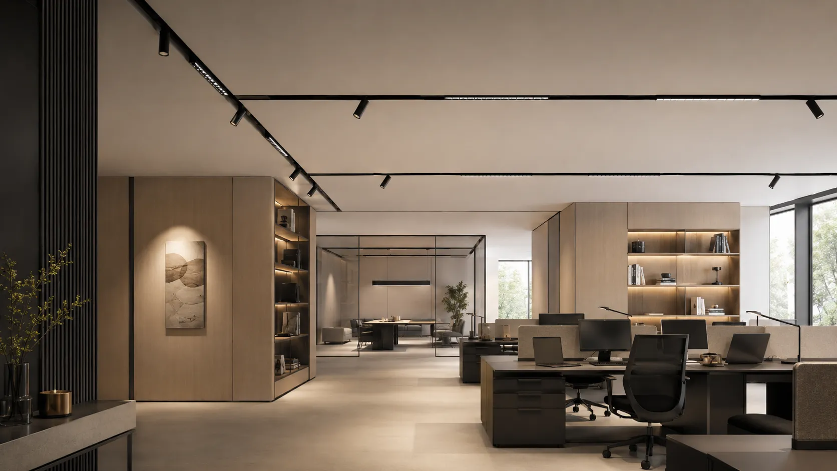 Office lighting solution with magnetic track linear and grille modules