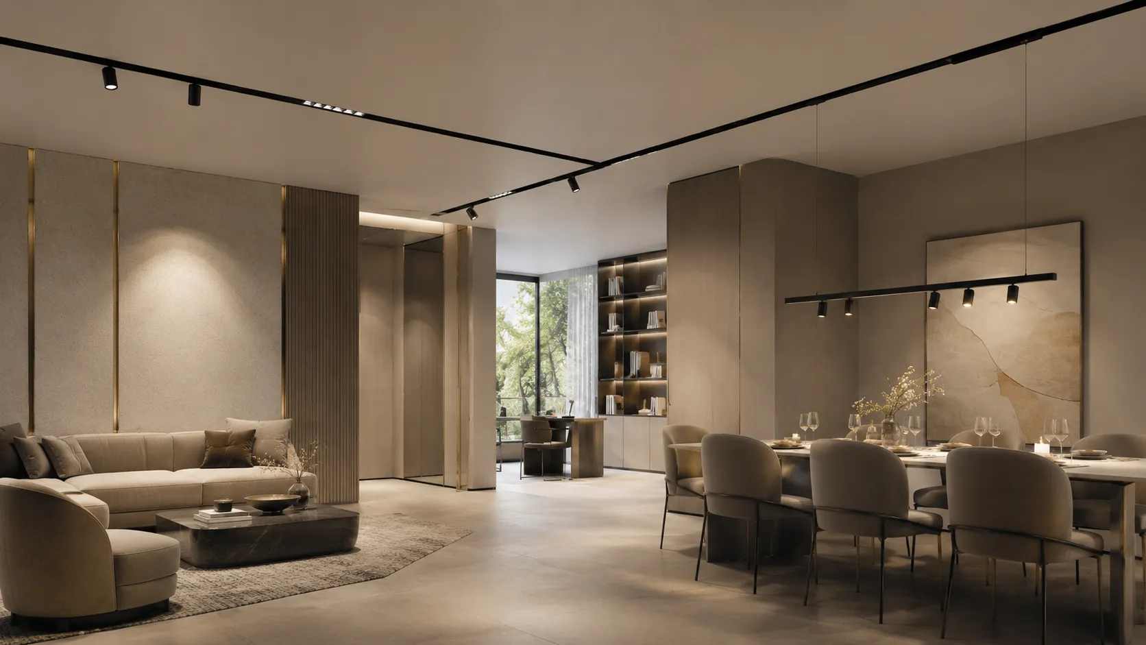 Hotel and villa trimless recessed magnetic track lighting installation